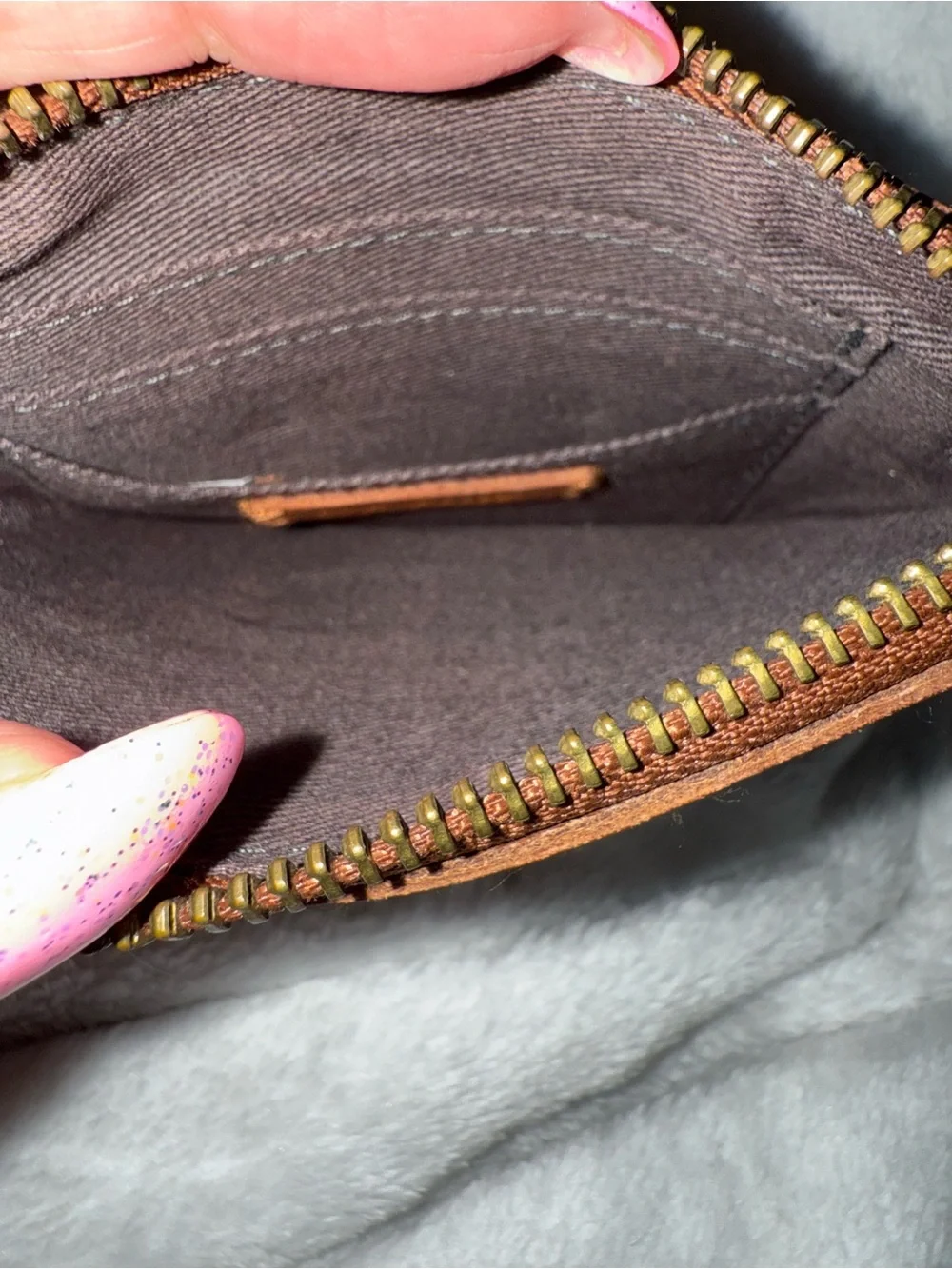Madewell Brown Leather Zip Coin Purse with Rainbow Accent